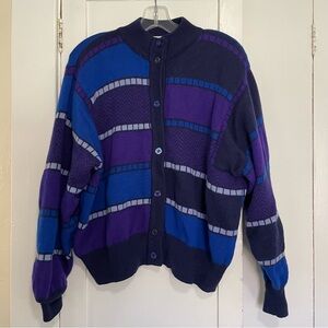 Ciao Ltd Wool Cardigan sweater blue purple size 12 vintage